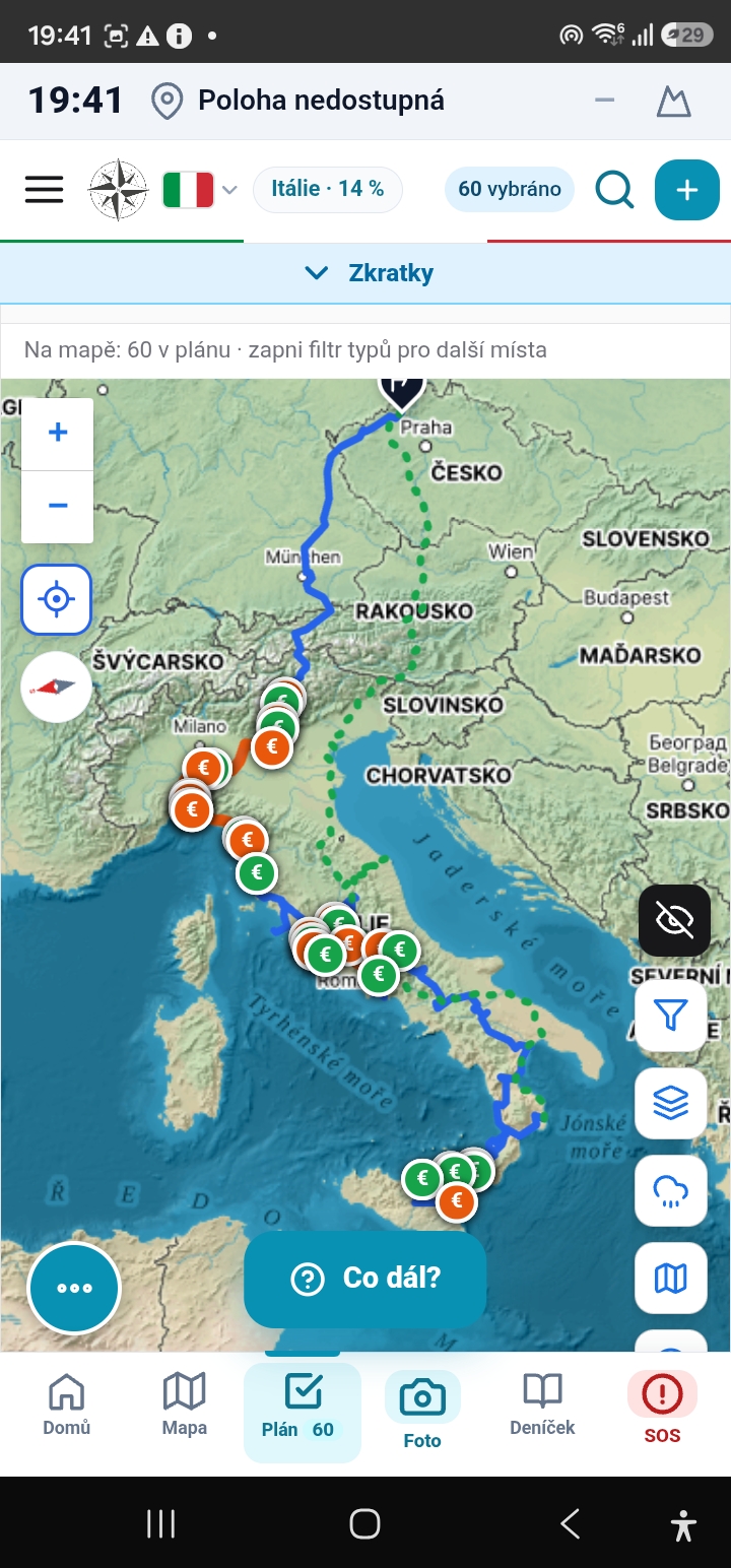 Celá trasa na přehledné mapě Evropy